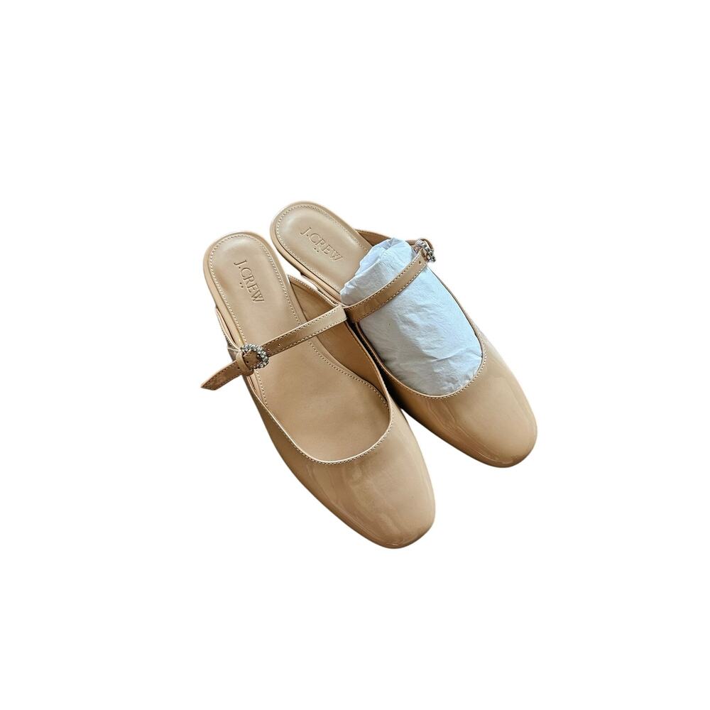 J. Crew Women's Nude Patent Mary Jane Mules Slip-On Flats NIB Size 9 - Picture 2 of 7